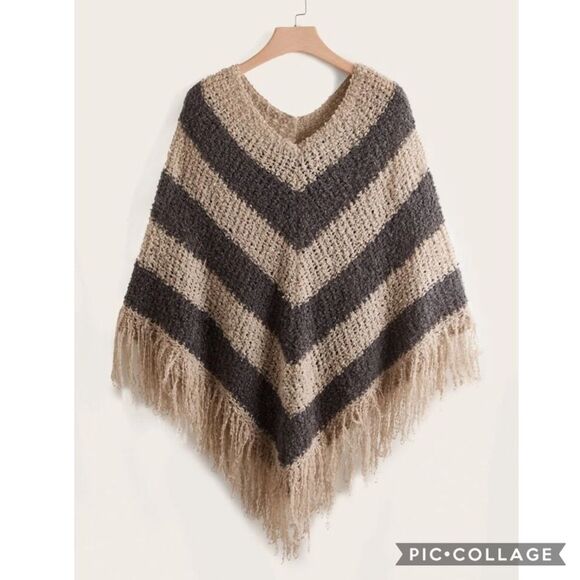 Plus Size Bohemian Hippie Beach Vibes Chevron Fringe  Poncho Size 0XL - Picture 1 of 6